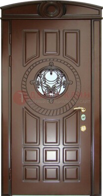 Шоколадная металлическая дверь Винорит со стеклом и ковкой ДСК-269 в Наро-Фоминске