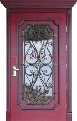 Красная стальная дверь Винорит со стеклом и ковкой ДСК-271 в Волоколамске