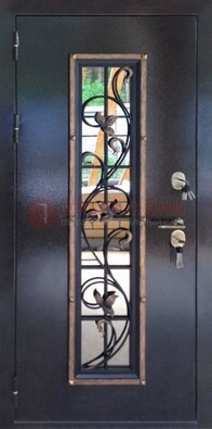 Железная дверь с порошковым напылением стеклом и ковкой ДСК-279 в Наро-Фоминске