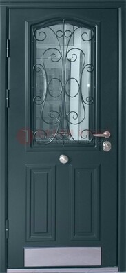 Прочная дверь со стеклом и ковкой с декоративным элементом ДСК-27 в Наро-Фоминске