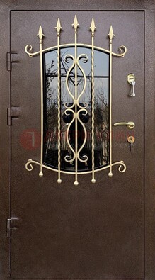 Стальная дверь Порошок со стеклом и ковкой для дома ДСК-280 в Наро-Фоминске