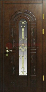 Дизайнерская металлическая дверь со стеклом и ковкой ДСК-50 в Наро-Фоминске