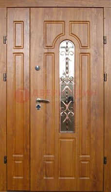 Стальная дверь со стеклом и цветной ковкой ДСК-78 для панельного дома в Наро-Фоминске