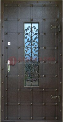 Стальная дверь со стеклом и ковкой ДСК-84 с утеплением в Наро-Фоминске