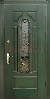 Железная дверь со стеклом и ковкой ДСК-9 для офиса в Наро-Фоминске