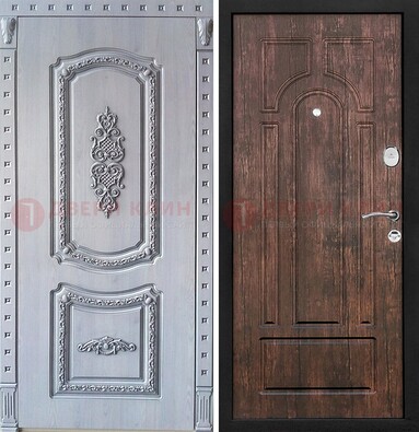 Железная дверь с узором и виноритом внутри Тисненый орех ДВТ-102 в Самаре