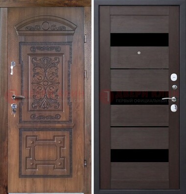 Стальная коричневая филенчатая дверь с виноритом и темной МДФ ДВТ-122 в Наро-Фоминске