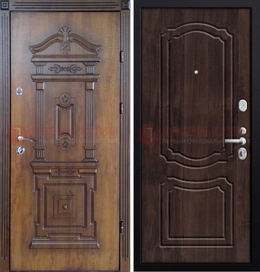 Темная железная филенчатая дверь с виноритом Тисненый орех внутри ДВТ-132 в Наро-Фоминске