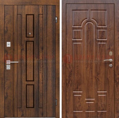 Стальная коричневая дверь с МДФ и коричневой МДФ внутри ДМ-1388 в Наро-Фоминске
