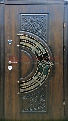 Металлическая филенчатая дверь с виноритом и стеклом ДВТ-144 в Наро-Фоминске