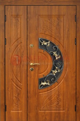 Входная дверь цвета золотой дуб с виноритом и ковкой ДВТ-176 в Наро-Фоминске