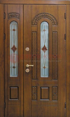 Темная стальная дверь с виноритом и стеклом ДВТ-179 в Наро-Фоминске