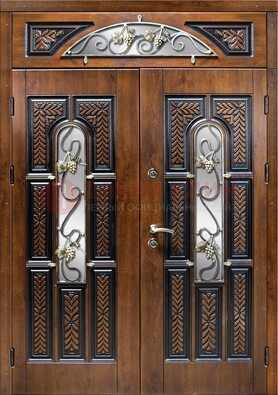 Входная двухстворчатая дверь с виноритом и ковкой ДВТ-183 в Красноармейске