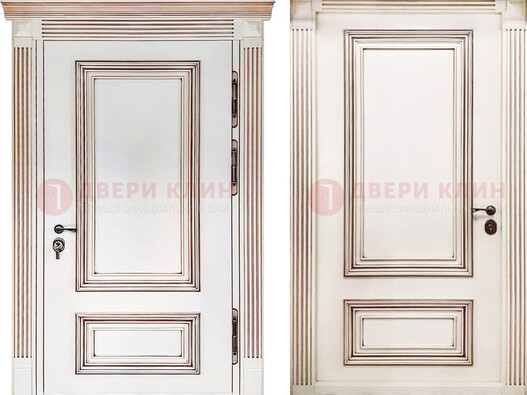 Белая металическая дверь с виноритом для дома ДВТ-239 в Наро-Фоминске