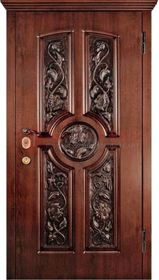 Филенчатая металлическая дверь с виноритом и резьбой ДВТ-69 в Видном