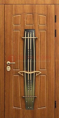 Входная коричневая дверь с терморазрывом и фрезерованной МДФ ДВТ-75 в Наро-Фоминске