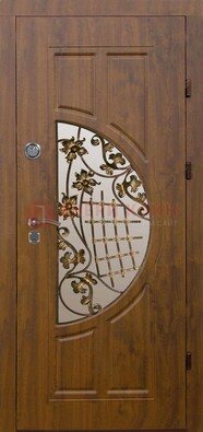 Стальная филенчатая дверь с виноритом ковкой и стеклом ДВТ-84 в Наро-Фоминске