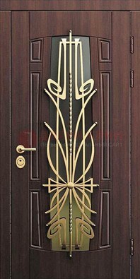 Железная темная дверь с виноритом и МДФ со стеклом ДВТ-86 в Наро-Фоминске