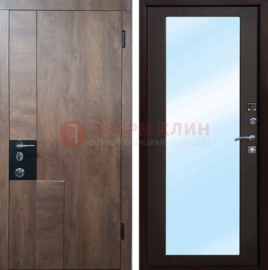 Коричневая металлическая дверь c МДФ с зеркалом ДЗ-106 в Наро-Фоминске