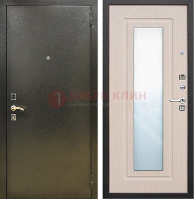 Входная темная дверь c порошковым покрытием и МДФ Белый дуб и зеркалом ДЗ-112 в Наро-Фоминске