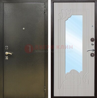 Входная темно-серая дверь c порошковым покрытием и МДФ с резьбой и зеркалом ДЗ-113 в Наро-Фоминске