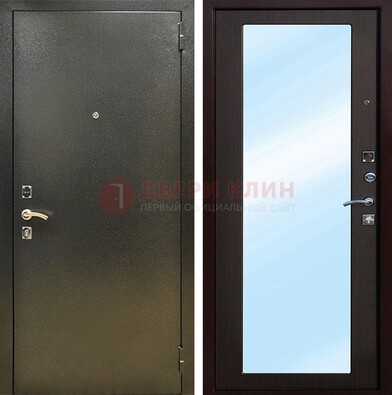 Входная темно-серая дверь c порошковым покрытием и МДФ с зеркалом ДЗ-114 в Наро-Фоминске