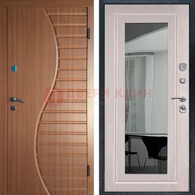 Коричневая железная дверь c виноритом и  МДФ Белый дуб с зеркалом ДЗ-118 в Наро-Фоминске