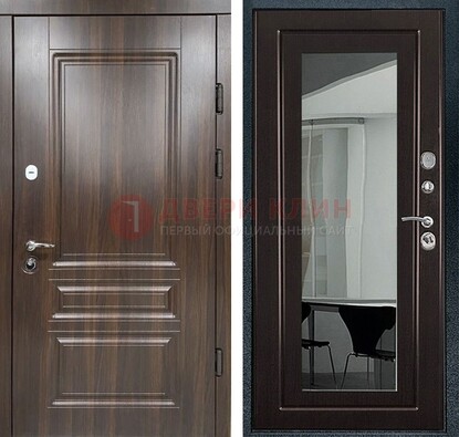 Железная коричневая дверь с МДФ Венге c зеркалом ДЗ-124 в Наро-Фоминске