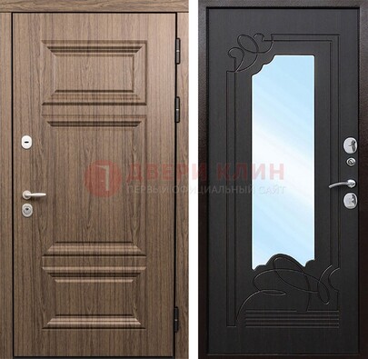 Входная коричневая дверь с зеркалом МДФ Венге ДЗ-127 в Кубинке