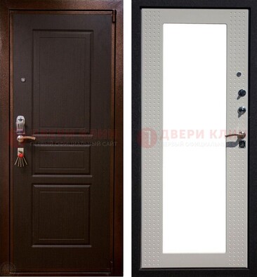 Коричневая железная дверь с панелями МДФ и зеркалом ДЗ-133 в Дубне