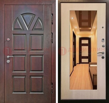 Темная железная дверь с МДФ и зеркалом в квартиру ДЗ-135 в Наро-Фоминске