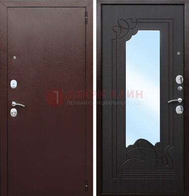 Коричневая стальная дверь с зеркалом ДЗ-18 в Наро-Фоминске