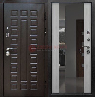 Коричневая металлическая дверь с зеркалом ДЗ-22 в Волжском