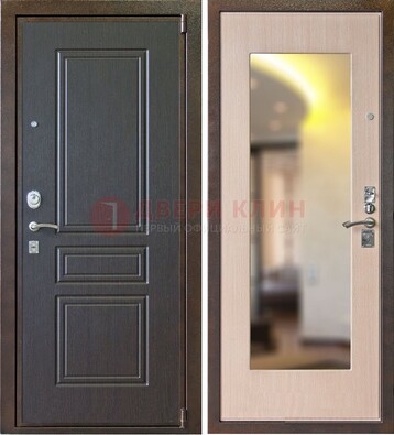 Коричневая стальная дверь с зеркалом МДФ внутри ДЗ-27 в Наро-Фоминске