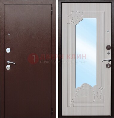 Коричневая металлическая дверь с зеркалом МДФ внутри ДЗ-33 в Наро-Фоминске