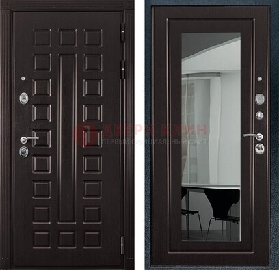 Темная металлическая дверь с зеркалом МДФ внутри ДЗ-4 В Ижевске