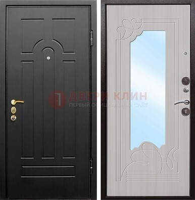 Темная входная дверь с МДФ Беленый дуб и зеркалом ДЗ-58 в Наро-Фоминске