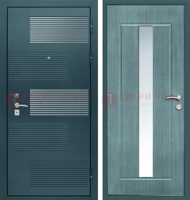 Входная дверь с зеркальной вставкой внутри с голубым МДФ с зеркалом ДЗ-71 в Дубне