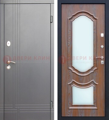 Серая входная дверь со светлой МДФ и зеркалами внутри ДЗ-77 в Наро-Фоминске