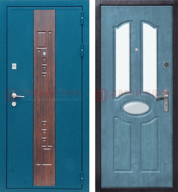 Голубая металлическая дверь МДФ с тремя зеркальными вставками ДЗ-78 в Наро-Фоминске
