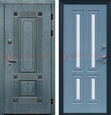 Голубая филенчатая дверь с МДФ и зеркальными вставками внутри ДЗ-80 в Наро-Фоминске