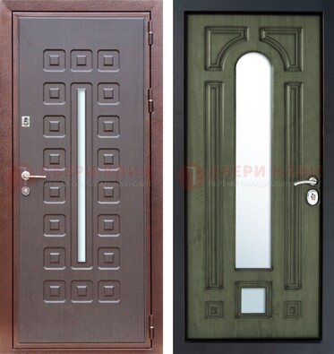 Металлическая дверь МДФ со стеклянной вставкой снаружи и зеркальными внутри ДЗ-84 в Наро-Фоминске