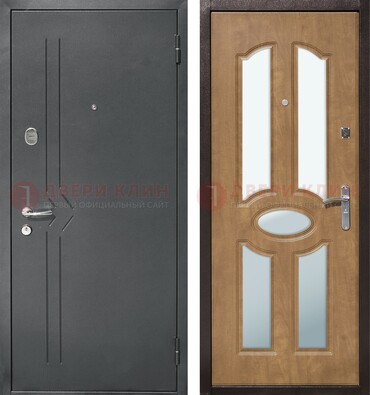Железная серая дверь с порошковым напылением и МДФ с зеркалом ДЗ-90 в Наро-Фоминске