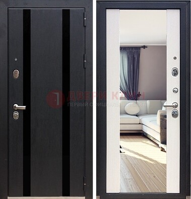 Черная входная дверь с зеркалом МДФ внутри ДЗ-9 в Саратове