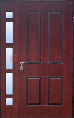 Красная входная полуторная дверь со стеклом ПЛ-10 в Наро-Фоминске