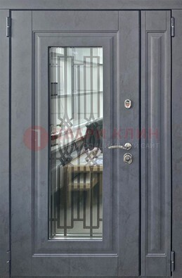 Серая стальная дверь Винорит со стеклом и ковкой ПЛ-29 в Наро-Фоминске